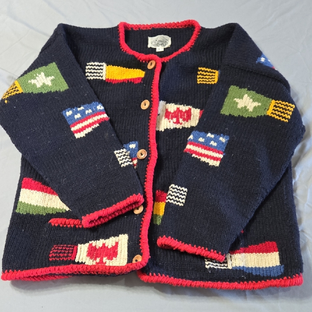 Bolivian HandKnits Sz Large Women's Navy Patterned Cardigan